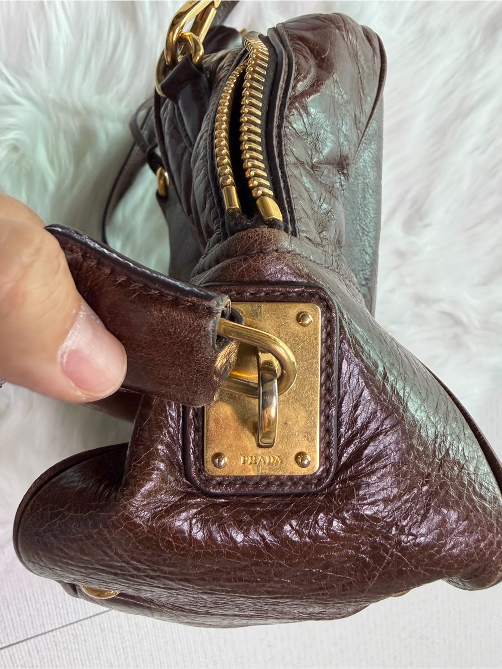 PRADA Brown Leather Satchel Bag - Picture 9 of 15